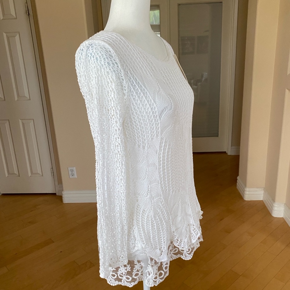 NWT Moda Italian Knit With Lace White Tunic Top - Picture 7 of 8